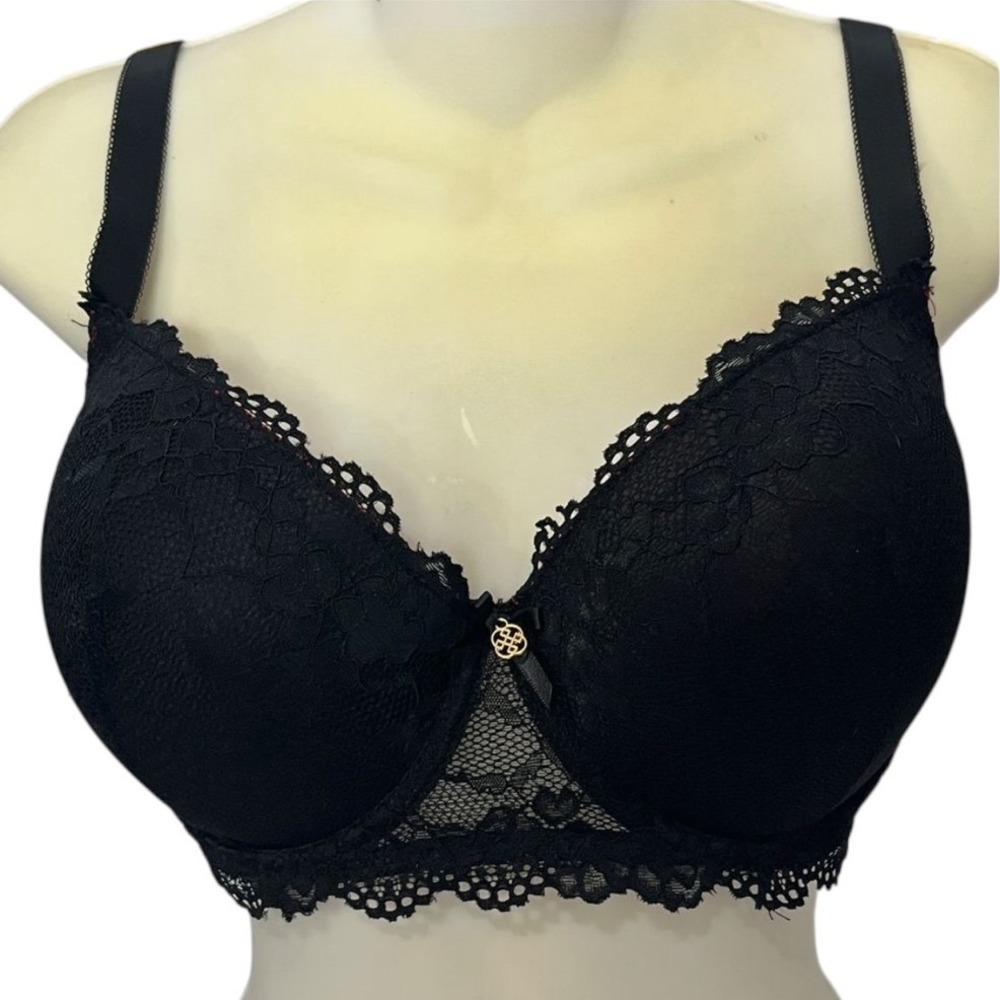 Daisy Fuentes Black Lace Bra Full Coverage Underwire Adjustable Straps 38DD‎